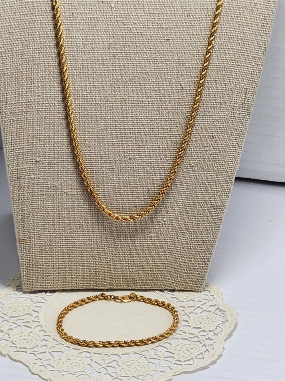 Vintage Sweet 14K Gold Overlay Rope Chain Necklace Bracelet Set 23” Signed